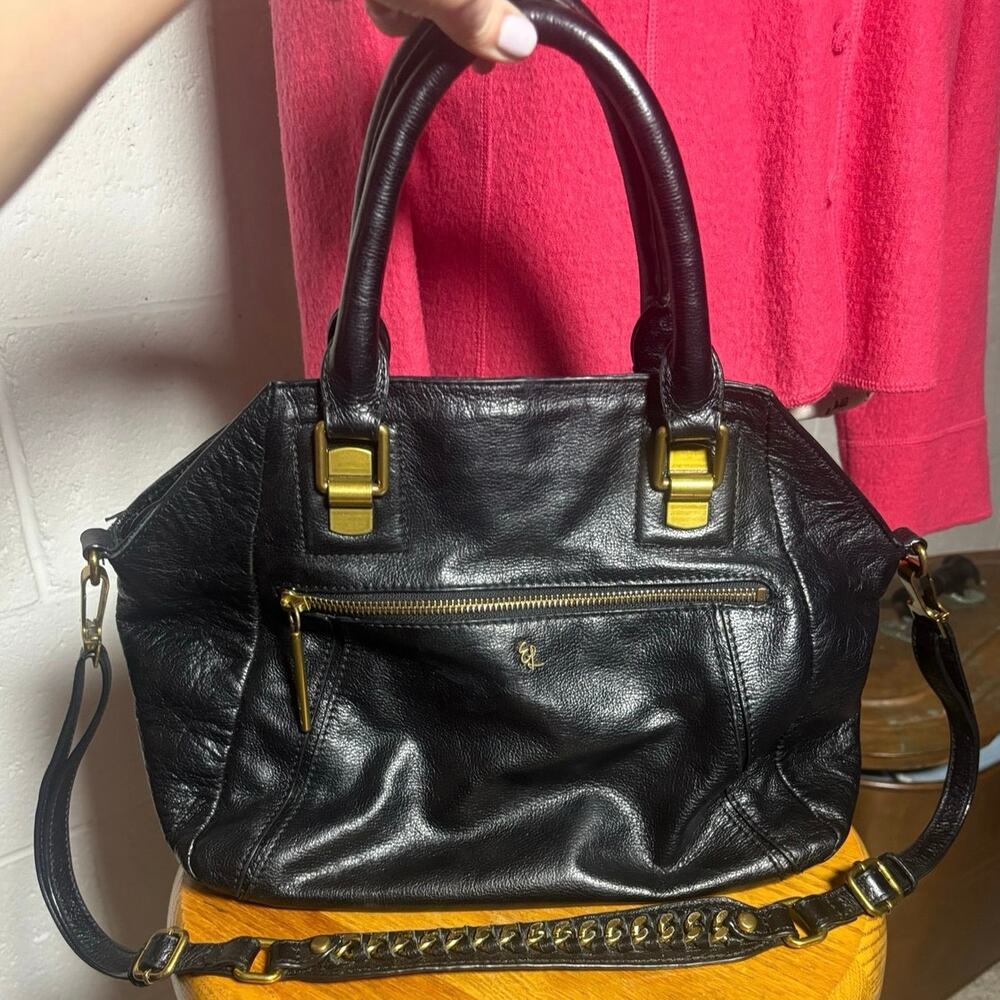 Elliot Lucca Black Leather Bag Satchel Gold Hardware